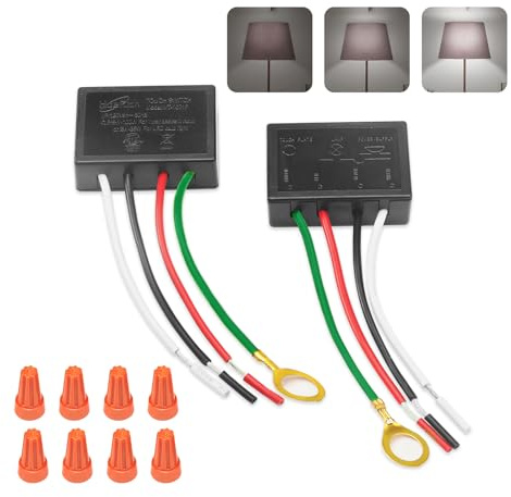 Zeifun Touch Lamp Switch 2 Pack, Touch Lamp Control Module for Dimmable LED, Incandescent, Halogen Bulbs, Lamp Switch Replacement Kit, Touch Dimmer Sensor with 3 Levels Brightness and Wiring Caps