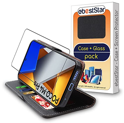 ebestStar - Coque pour Xiaomi Poco M4 Pro 4G, Etui Portefeuille Protection, Housse Pochette PU Cuir Porte Carte, Noir + Verre Trempé