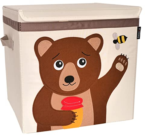 6-er SparSet Kinder Aufbewahrungsboxen mit Deckel 33x33x33cm, passt für Kallax Regale, robust, geruchslos und auf Schadstoffe getestet. Tiger, Löwe, Bär, Katze, Fuchs, Eule