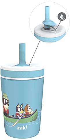 Zak Designs Bluey Kelso Toddler Cups For Travel or At Home, 12oz Vacuum Insulated Stainless Steel Sippy Cup With Leak-Proof Design is Perfect For Kids (Bluey, Bingo, Grandad Mort)