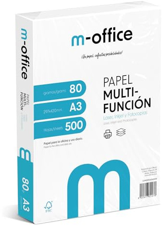 Pack de feuilles A3 80 g, pack de 500 feuilles, papier multifonction pour imprimante jet d'encre et laser, feuilles A3 297 x 420 mm, idéales pour le bureau et la maison · m-office (500 feuilles)