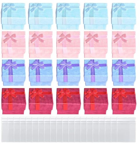 HDGSAFD Scatola ad Anelli da 20 Pezzi con Fiocco, Regalo per Gioielli 4 x 4 cm, Piccola Confezione per Regali di Natale