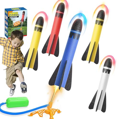 LURNODY Set de Jouets pour Enfants, Fusée Enfant Peut être Lancée Jusqu'à 100 Pieds, Jeux Exterieur Enfant Foam Rocket, Jeu Exterieur Enfant 3 Ans (5 Têtes de Fusée 22.5 cm)