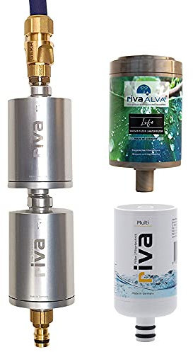 rivaALVA Explorer Overland Edelstahl - Outdoor Wasserfilter mit GEKA-Anschlussset - Bakterien- und Schadstofffilter zur Betankung eines Reisemobil