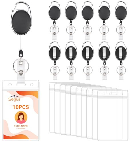 Segus Portatarjetas Colgante, 10 Piezas Llavero Extensible con Porta Tarjetas Identificativas, Funda Plastico Tarjeta Vertical, para Negocios, Oficinas, Escuelas (60cm Cordón de Dyneema)