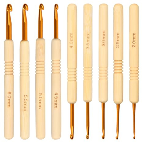 Crochet Hook, Crochet Needles Ergonomic Wooden Handles, Large Crochet Hook 9 Sizes (2.0 Mm to 6.0 Mm), for DIY Knitting and Crochet, Ideal for Beginners and Experts Alike