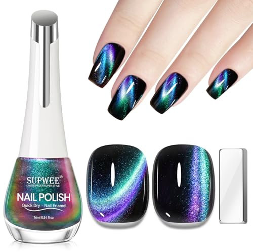 SUPWEE Cat Eye Nail Polish No Gel, 16ML Chameleon Cat Eye Nails Varnish with Magnet Oil Base Quick Dry Holographic Magnetic Nail Polish for Nails Art Manicure No Need UV Curing