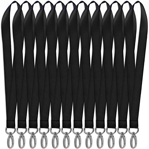Aomhrek 12 stycken nyckelband svart 45 cm, nyckelband med metallkrok, nyckelband för upphängning, perfekt för studentkort, arbetskort, nycklar och åtkomstkort