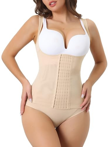 Allegra K Corset taille haute pour femme Shapewear Push-Up Contrôle du ventre Sans manches Débardeur respirant Beige XL