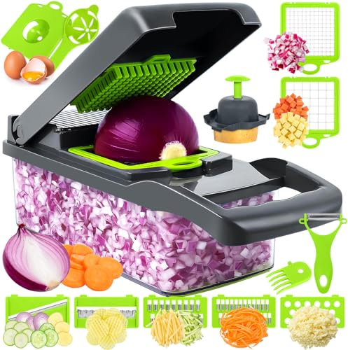 CIRULLI Taglia verdure 16 in 1, Tagliaverdure Manuale,Aiuto da cucina tutto in uno con contenitore, Tagliacipolle, Tritaverdure per tagliare a dadini, affettare, affettare, Mandolina