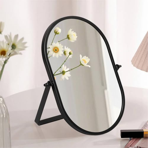 Numjeg Metal Stand Adjustable Makeup Vanity Mirror Portable Black Small Desktop Mirror with 180° Rotation Desk Mirrors for Dressing Room,Bedroom, Bathroom,Tabletop