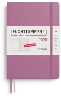LEUCHTTURM1917 372471 Wochenkalender & Notizbuch Medium (A5) 2026, 12 Monate, Dusty Rose, Deutsch