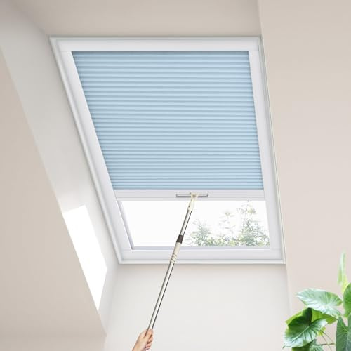 Moonice Skylight Blinds Cordless Roof Honeycomb Window Blinds Light Filtering Cellular Pleated Roof Shades for Home Easy to Install Shades for Inclined Plane Room Windows Custom Size (Sky Blue)