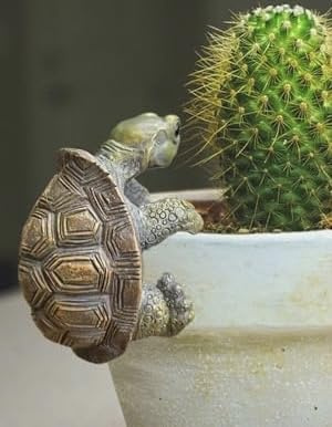 EMINGSKY Resin Turtle Flower Pot Hugger, Cute Climbing Tortoise Plant Pot Hanger, Whimsical Garden Fence & Planter Decoration