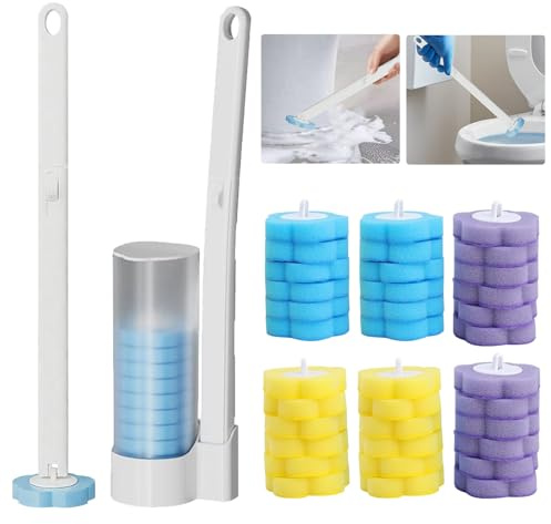 Vlecexs Cepillo Baño WC Extensión Mango Colgante Juego 36 Limpiadores Complementar Escobilla Esponja Cepillo Fregadero Limpieza Suelo Bañera Apartamento Familiar Blanco