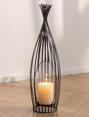 Romadedi Groß Windlicht Schwarz mit Glaszylinder, Metall, 50.5cm