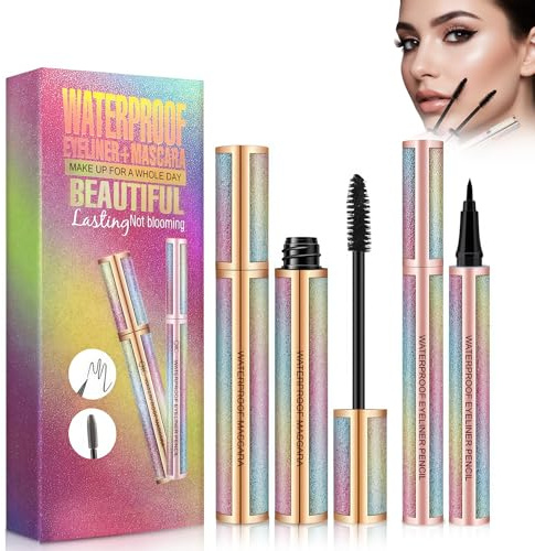 Set Trucco Occhi 2 in 1 con Mascara 4D E Eyeliner Waterproof, Effetto Allungante e Volumizzante, Kit Trucco Occhi Resistente Alle Macchie, Set Cosmetico Starry Per Trucco Quotidiano e Feste