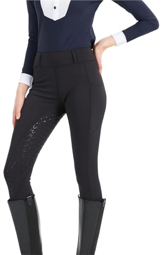 GIYXHU Ridbyxor vår och sommar ridbyxor dam stickad hög stretch, smal passform silikon tight andningsbar, Svart, XL