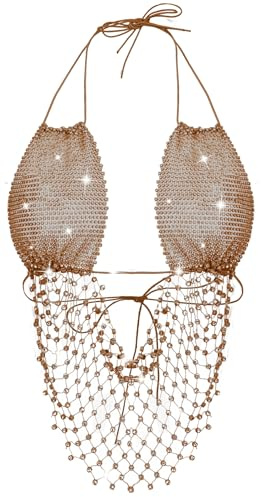 Adigau Haut Court à Strass Brillant Femme Réglable Dos Nu Clubwear Découper Sexy Débardeur sans Manche Night Club Party
