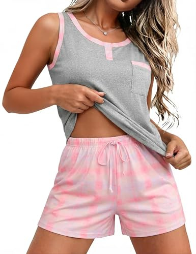 Jahetuul Women's Pyjamas Sets Sleeveless Summer Pjs for Ladies Soft Cotton