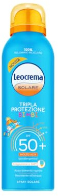 Leocrema - Crema Solare Bambini Spray SPF 50+, Tripla Protezione dai raggi solari, Formula Idratante a Rapido Assorbimento, Resistente all'Acqua, 150ml