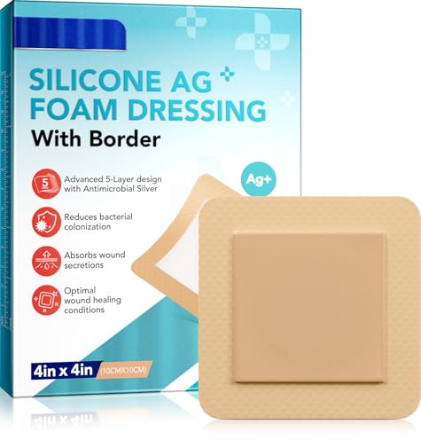 Apósito de Espuma de Silicona para Heridas 10cm x 10cm, Apósitos Impermeables y Transpirables, Altamente Absorbentes para Heridas con Ligera Exudación y Ampollas, 5 unidades