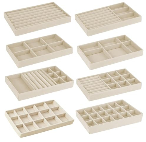 Junhonze 8 Piezas Organizador Joyas Cajon - Jewelry Organizer - Organizador Pendientes - Bandeja Joyas, Adecuadas Para Guardar Y Exhibir Joyas, Aretes, Pulseras, Anillos, Collares