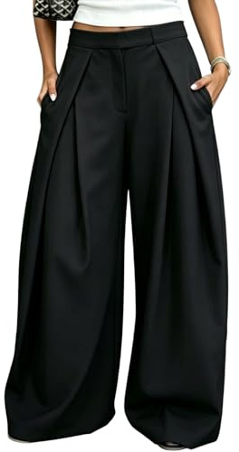 Vaceky Women's Wide Leg Work Pants Pleated High Waisted Dressy Casual Palazzo Trousers with Pockets, Black, M