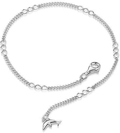 MATERIA by Matthias Wagner Figaro-Panzer Armband/Fußkettchen Silber 925 mit Delfin Anhänger längenverstellbar SA-35