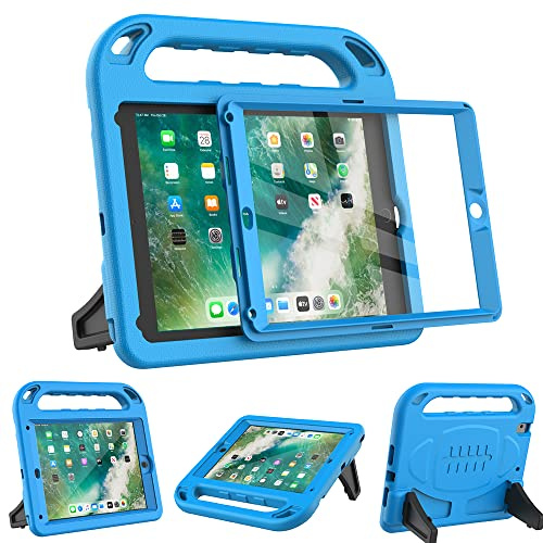 Surom Case for iPad 6th/5th Gen 9.7 2018/2017, Air 2/Pro9.7, Blue | Built-in Screen Protector, Shockproof Light Weight Case for Kids, Protable Handle, Stable Stand