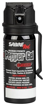 SABRE Crossfire Pepper Gel, Deploys At Any Angle, Maximizes Target Acquisition Against Multiple Threats, Belt Clip For Easy Carry, Fast Flip Top, Max Police Strength OC, Pepper Spray Option 1.5 fl oz