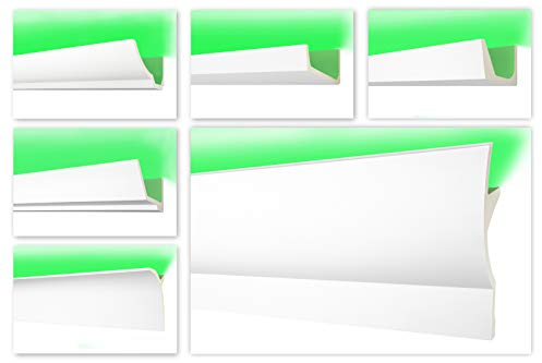 HEXIM Perfect 2 Meter LED Zierleisten, indirekte Beleuchtung Stuckleiste aus PU glatt, weiß (AB274-110x71mm) Eckleiste Dekorleiste Stuckprofil