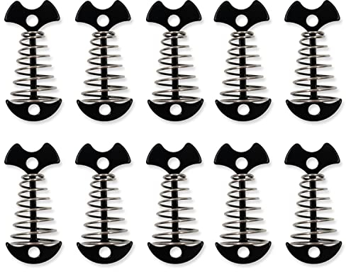 10 Stück Deckanker Heringe mit Federschnalle, Fischgräten-Zeltseilspanner, winddichtes Deck-Plankenbrett, Zeltheringe aus Aluminium, Zeltspanner für Outdoor, Camping, Wandern (schwarz)