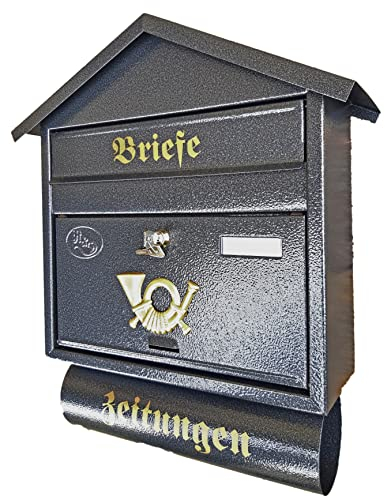 Pachurka & Dąże Großer Briefkasten/Postkasten XXL Farbe: Anthrazit mit Zeitungsrolle + Montagematerial Zeitungsfach Spitzdach Zeitungsrohr