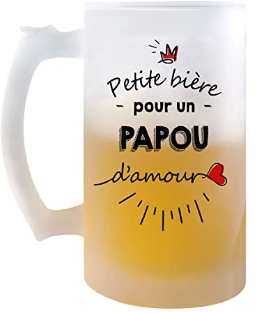 Planetee Chope de bière Petite Pinte d'un Papou adoré | Idée Tasse Cadeau Famille Papa Fête des Pères Anniversaire Noël Pinte cervoise