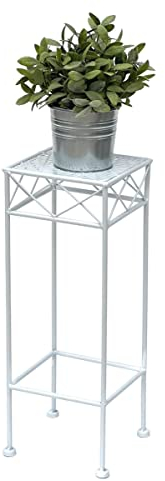 DanDiBo Sgabello per fiori bianco e metallo, rettangolare, 70-50 cm, supporto per fiori, 96314, moderno supporto per piante (50 cm)
