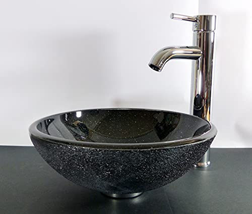 Nero kleines Aufsatz Glas Waschbecken schwarz Waschschale Waschtisch Granit Look Bad Gäste-WC Wohnmobil (Waschschale)