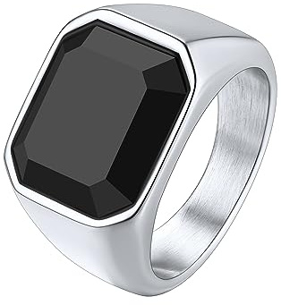 Richsteel Anillos Sello con Onix Negro Grande, Signet Ring, Incluye Caja de Regalo