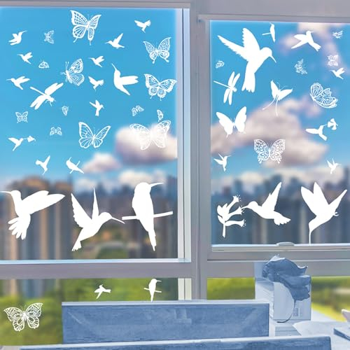 6 Blatt Fensteraufkleber Vögel, Aufkleber vögel für scheiben und Fensterbilder Schmetterlinge Selbstklebend, Vogelaufkleber für Fensterscheiben Groß (30 x 30 cm) (Weiß)
