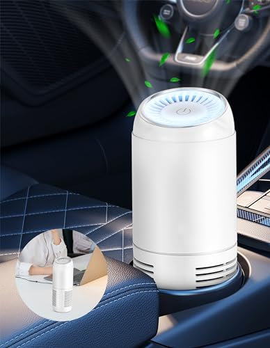 Car Air Purifier Portable Anion Purifier Mini Air Freshener for Vehicle with HEPA Filter Cleans Air, Eliminates Smoke Odor Dust Pollen,Travel Air Cleaner for Small Room Office Desktop (White)