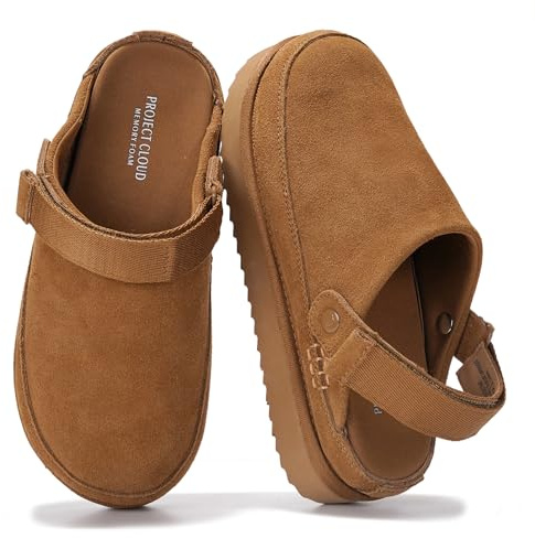 Project Cloud 100% Genuine Leather Clogs for Women - Memory Foam Womens Clogs & Mules with Adjustable Straps - Lightweight Platform Shoes Non-Slip Slides (Goldstar, CHSTNUT, 8.5) Chestnut
