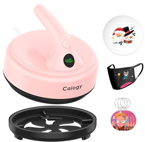 Calogy Transferpresse Mini Hitzepresse Maschine, Plottermaschine Temp max 210℃ Durchmesser 16,7cm Kleine Bügelpresse für T-Shirts, Haustierkleidung, Geschirr, Tischsets Heatpress