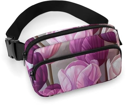 Midjeväskor för kvinnor – lila och rosa tulpanbukett, midjeväska, crossbodyväska för kvinnor, fashionabla midjeväskor