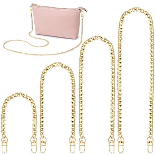 OBYCPIN Taschenkette 4 Stück, Kette Trageriemen, Metall Schulterriemen, 40 & 60 & 100 & 120 cm, Kette für Tasche für DIY, Taschen, Handtaschenketten, Umhängetasche Handtasche Ersatzkette (Gold)