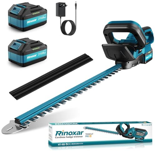 Cortasetos Bateria con 2X 21V/4000mAh Batería, Cortasetos Electrico con Motor Brushless 600W, Corta Setos Jardin Electrico con Longitud de Corte 52cm, Diámetro de Corte 15 mm - TrimCut Pro