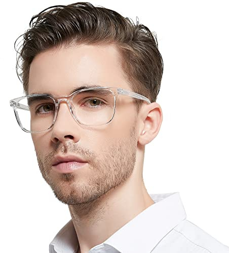 OCCI CHIARI Mens 1.5 Reading Glasses Square/Rectangle Readers Glasses for Men Oversized Reading Glasses Spring Hinge (Transparent, 150)