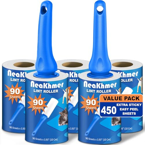 Rotolo di lanugine per peli di animali – Confezione da 5 pezzi da 450 fogli – Easy Peel – Rotoli di lanugine per vestiti e mobili