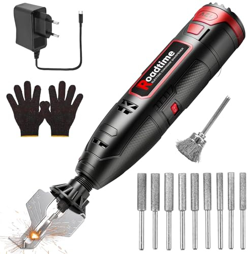 Kit affûtage électrique pour tronçonneuse avec batterie 1300 mAh | Affûteur de tronçonneuse sans fil, 9 têtes, tête brosse alliage, guide d'angle, Mini meuleuse électrique portable