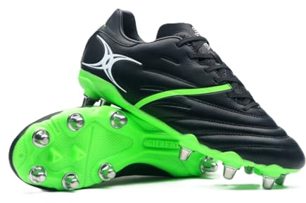 Gilbert Rugby X20 Power 8 Stud Rugby Boots - Black Green (UK Footwear Size System, Adult, Men, Numeric, Medium, 9.5)