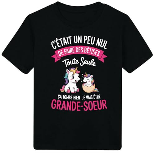 [18-4] Enfant Futur Grande Soeur/Bêtises/Idée Cadeau Annonce Grossesse Papa Grands Parents Mamie Tonton Super Hero (FR/ES, Âge, 4 Ans, Taille Normale, Noir)